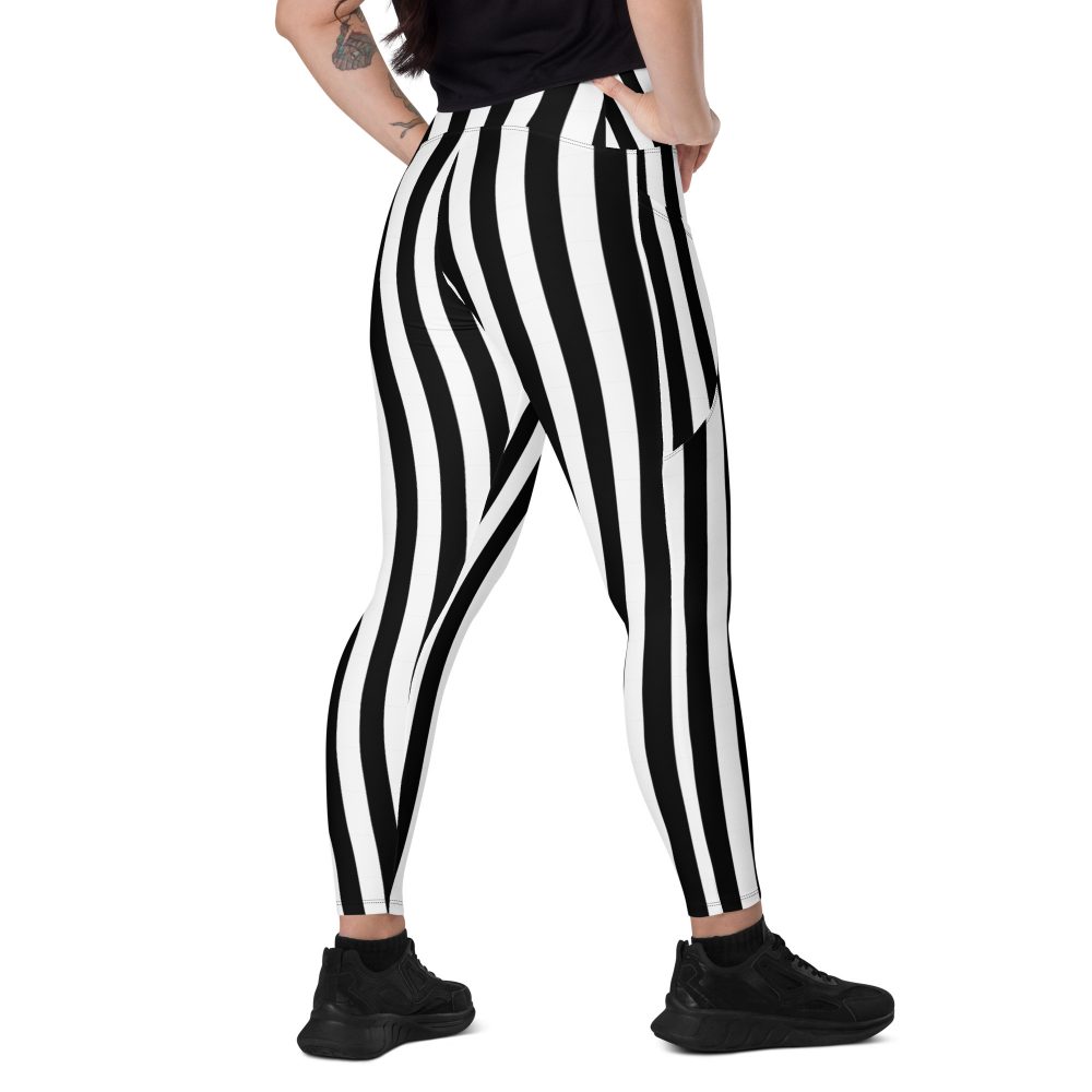 Black and White Stripes Pirate Witch Goth Costume Striped Crossover leggings with pockets - Image 3