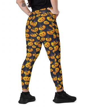 Halloween Pumpkin Crossover leggings with pockets