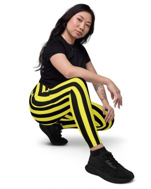 Yellow and Black Stripes Pirate Witch Goth Costume Striped Crossover leggings with pockets