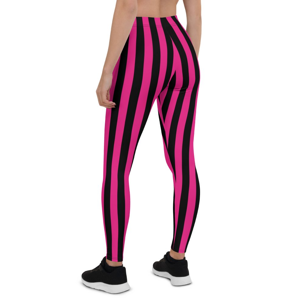 Pink Magenta and Black Stripes Pirate Witch Goth Costume Striped Leggings - Image 5