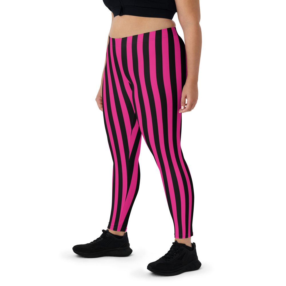 Pink Magenta and Black Stripes Pirate Witch Goth Costume Striped Leggings - Image 4