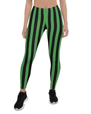 Green and Black Stripes Halloween Witch Pirate Costume Striped Leggings