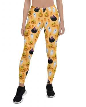 Pumpkin Ghost Cats Halloween Leggings