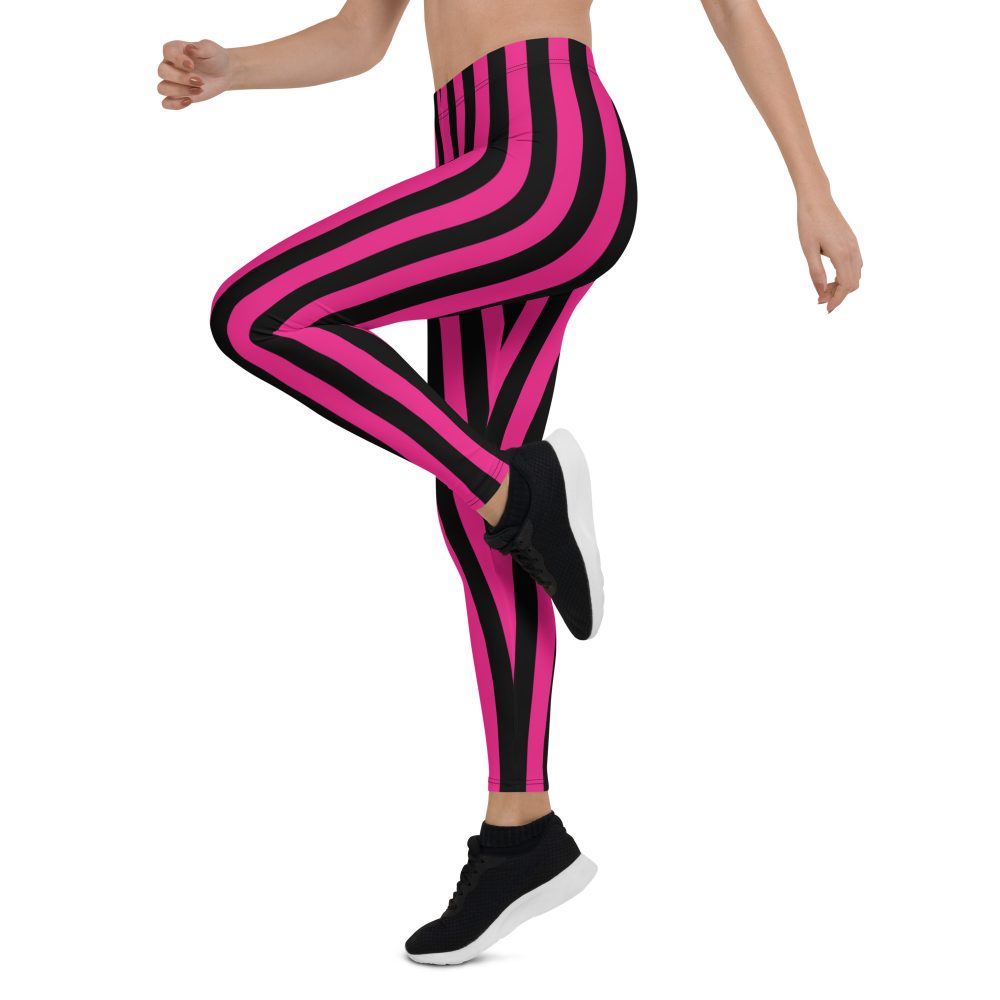 Pink Magenta and Black Stripes Pirate Witch Goth Costume Striped Leggings - Image 7