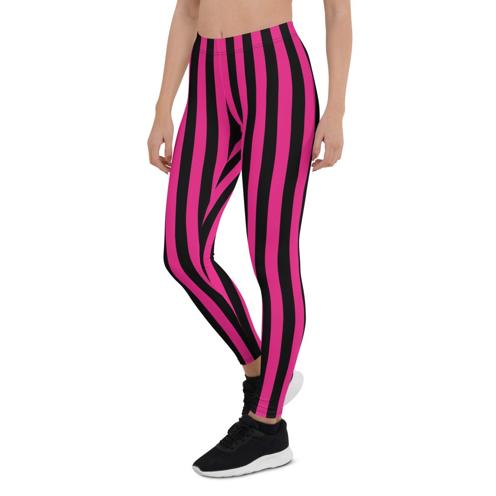 Pink Magenta and Black Stripes Pirate Witch Goth Costume Striped Leggings - Image 6