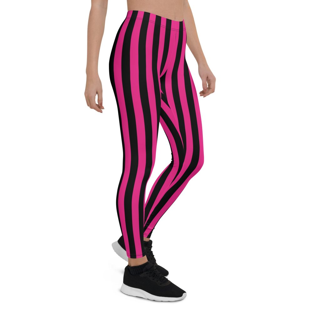 Pink Magenta and Black Stripes Pirate Witch Goth Costume Striped Leggings - Image 8