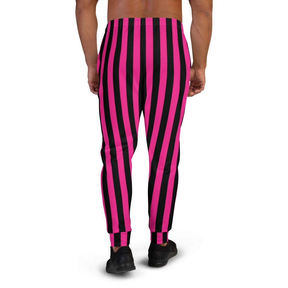 Pink Magenta and Black Stripes Pirate Witch Goth Costume Striped Men's Joggers - Image 6