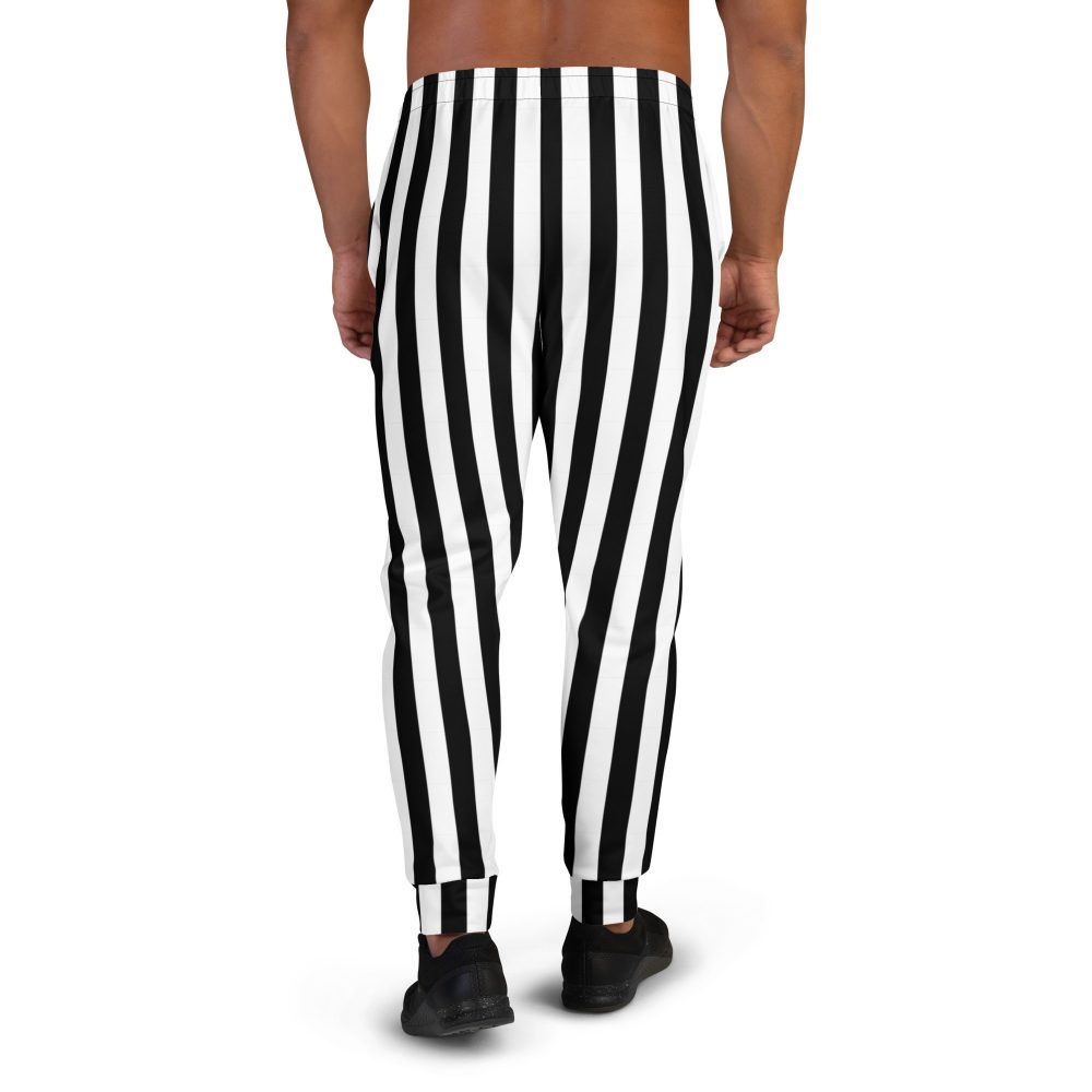 Black and White Striped Stripes Halloween Witch Pirate Costume Men's Joggers - Image 6