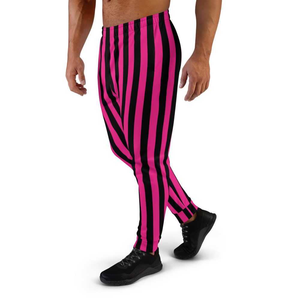 Pink Magenta and Black Stripes Pirate Witch Goth Costume Striped Men's Joggers - Image 5