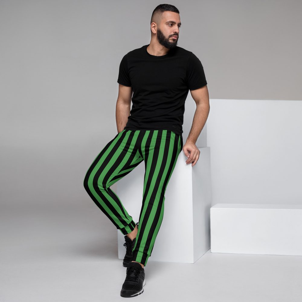 Green and Black Stripes Halloween Witch Pirate Costume Striped Men's Joggers - Image 3