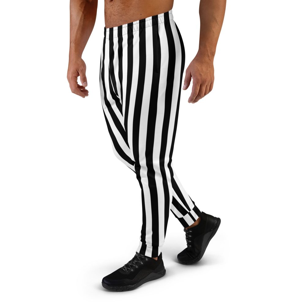 Black and White Striped Stripes Halloween Witch Pirate Costume Men's Joggers - Image 5