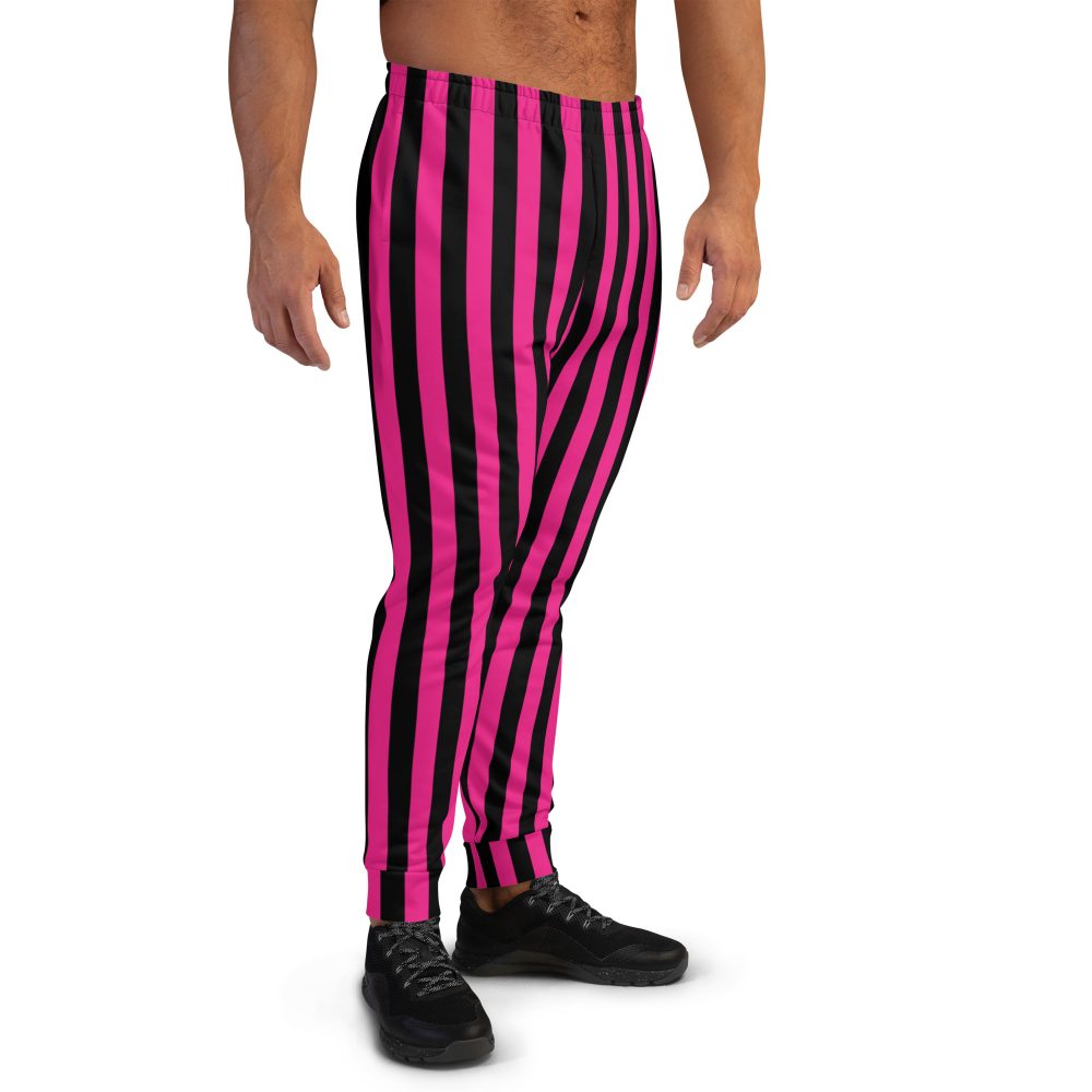 Pink Magenta and Black Stripes Pirate Witch Goth Costume Striped Men's Joggers - Image 4