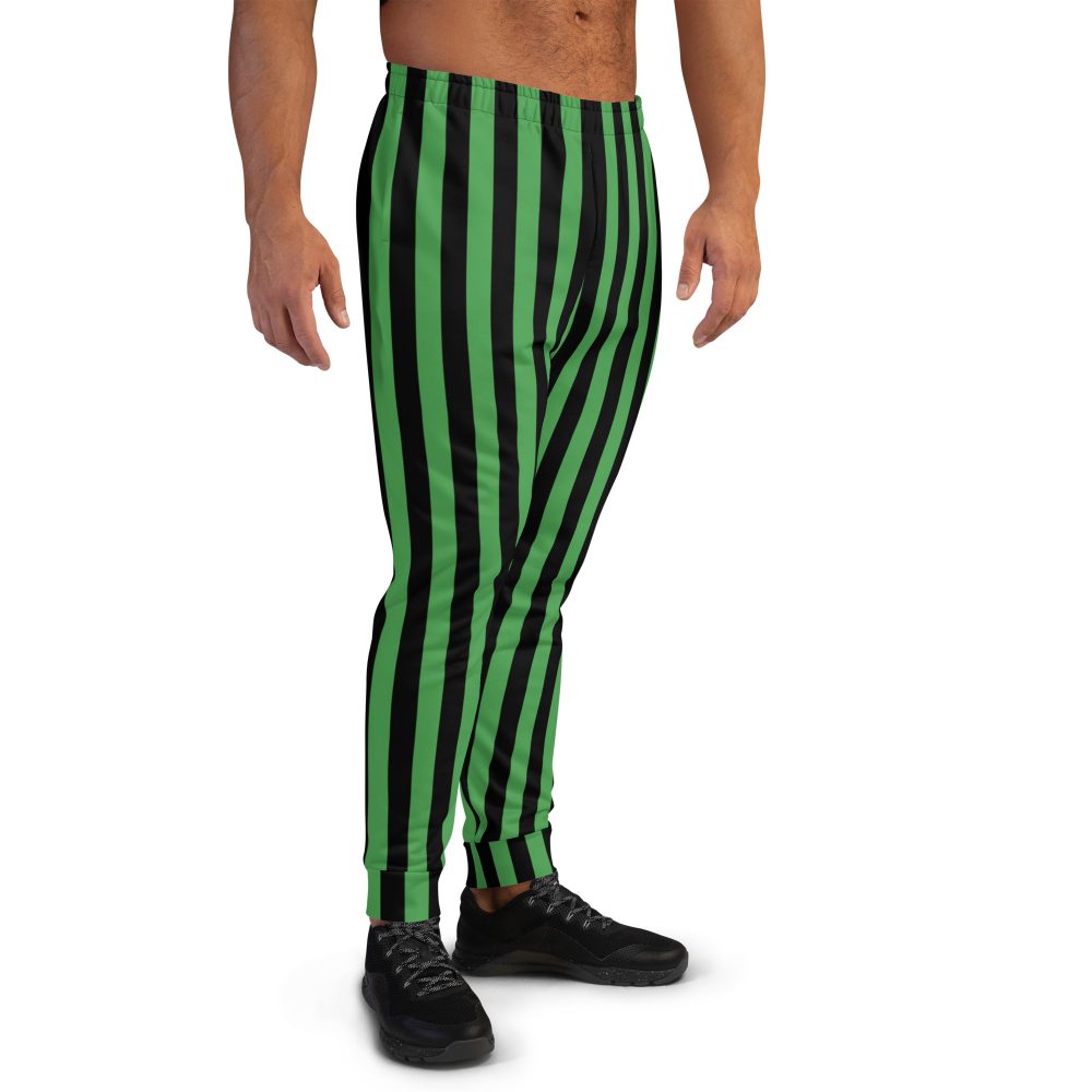 Green and Black Stripes Halloween Witch Pirate Costume Striped Men's Joggers - Image 4