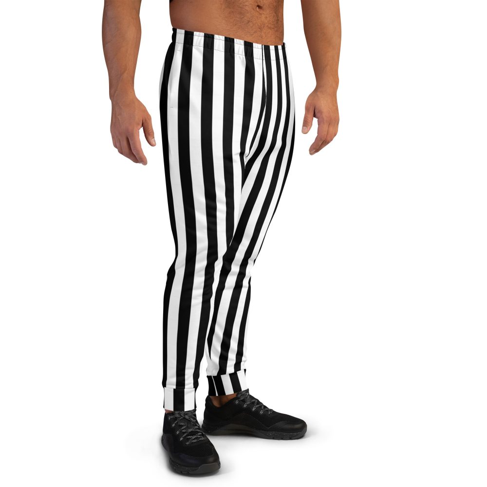 Black and White Striped Stripes Halloween Witch Pirate Costume Men's Joggers - Image 4