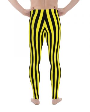 Yellow and Black Vertical Stripes Striped Witch Pirate Halloween Cosplay Costume Men’s Leggings