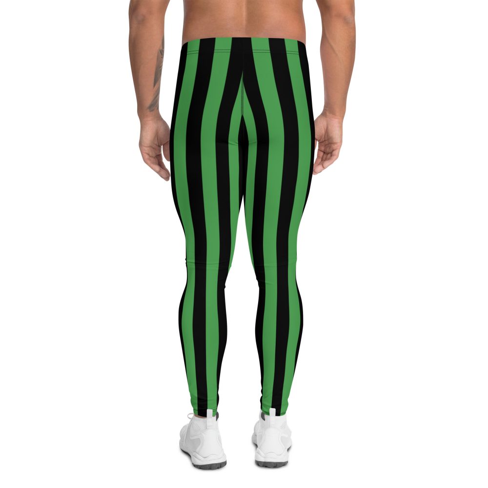 Green and Black Stripes Halloween Witch Pirate Costume Striped Men's Leggings - Image 4