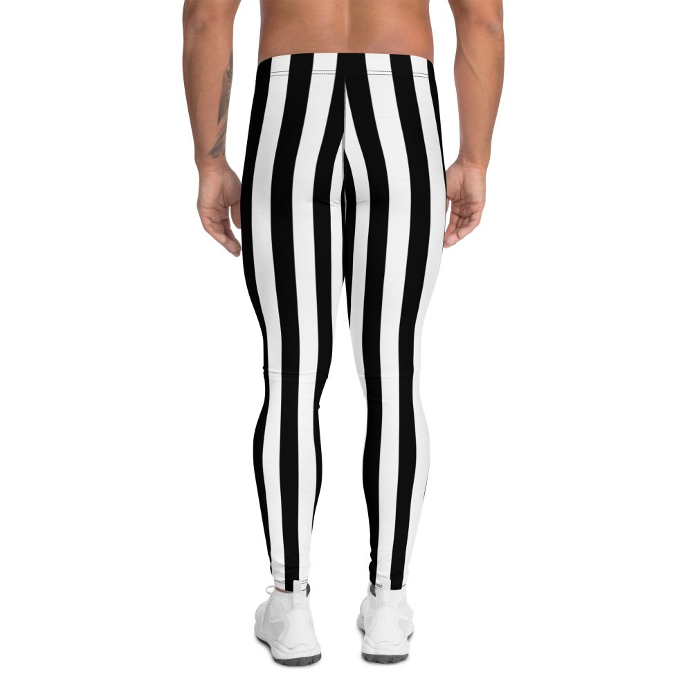 Black and White Striped Stripes Halloween Witch Pirate Costume Men's Leggings - Image 2