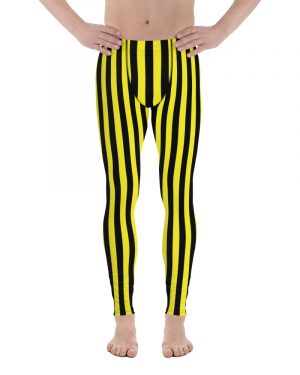 Yellow and Black Vertical Stripes Striped Witch Pirate Halloween Cosplay Costume Men’s Leggings