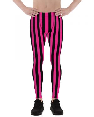 Pink Magenta and Black Stripes Pirate Witch Goth Costume Stripped Men’s Leggings