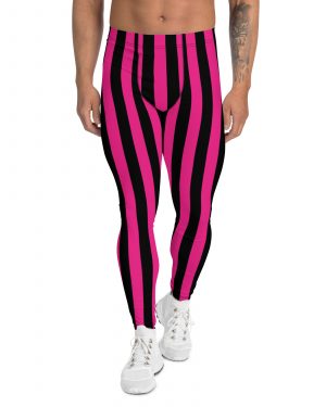 Pink Magenta and Black Stripes Pirate Witch Goth Costume Stripped Men’s Leggings