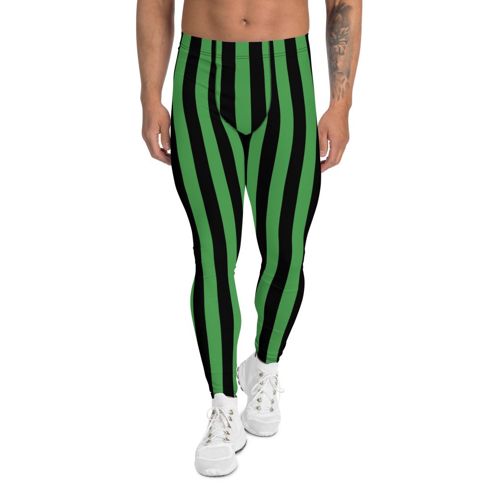 Green and Black Stripes Halloween Witch Pirate Costume Striped Men's Leggings