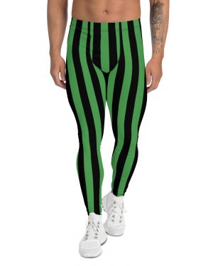 Green and Black Stripes Halloween Witch Pirate Costume Striped Men’s Leggings