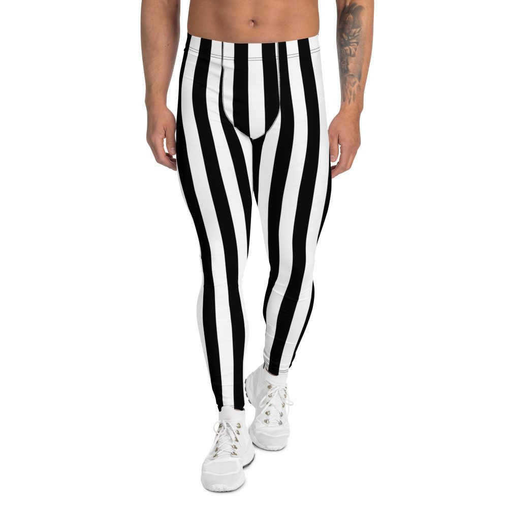 Black and White Striped Stripes Halloween Witch Pirate Costume Men's Leggings