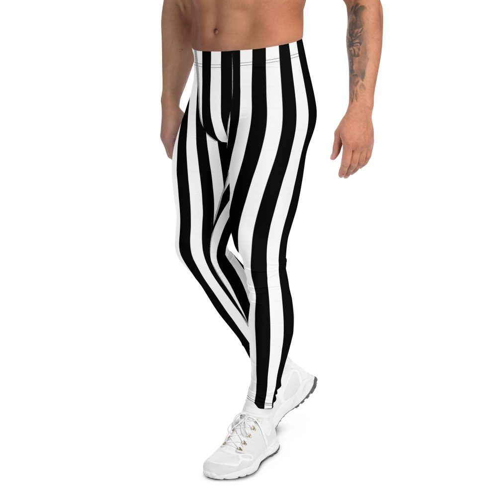 Black and White Striped Stripes Halloween Witch Pirate Costume Men's Leggings - Image 4