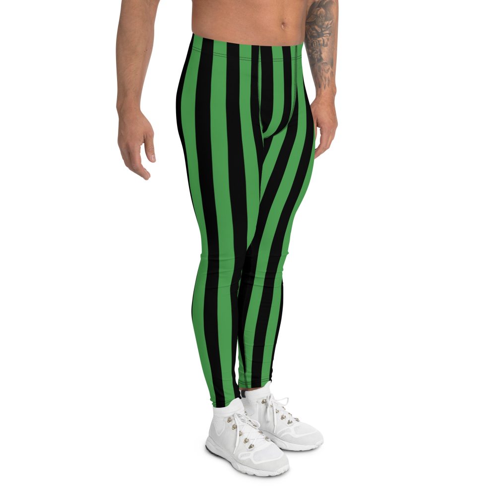 Green and Black Stripes Halloween Witch Pirate Costume Striped Men's Leggings - Image 5