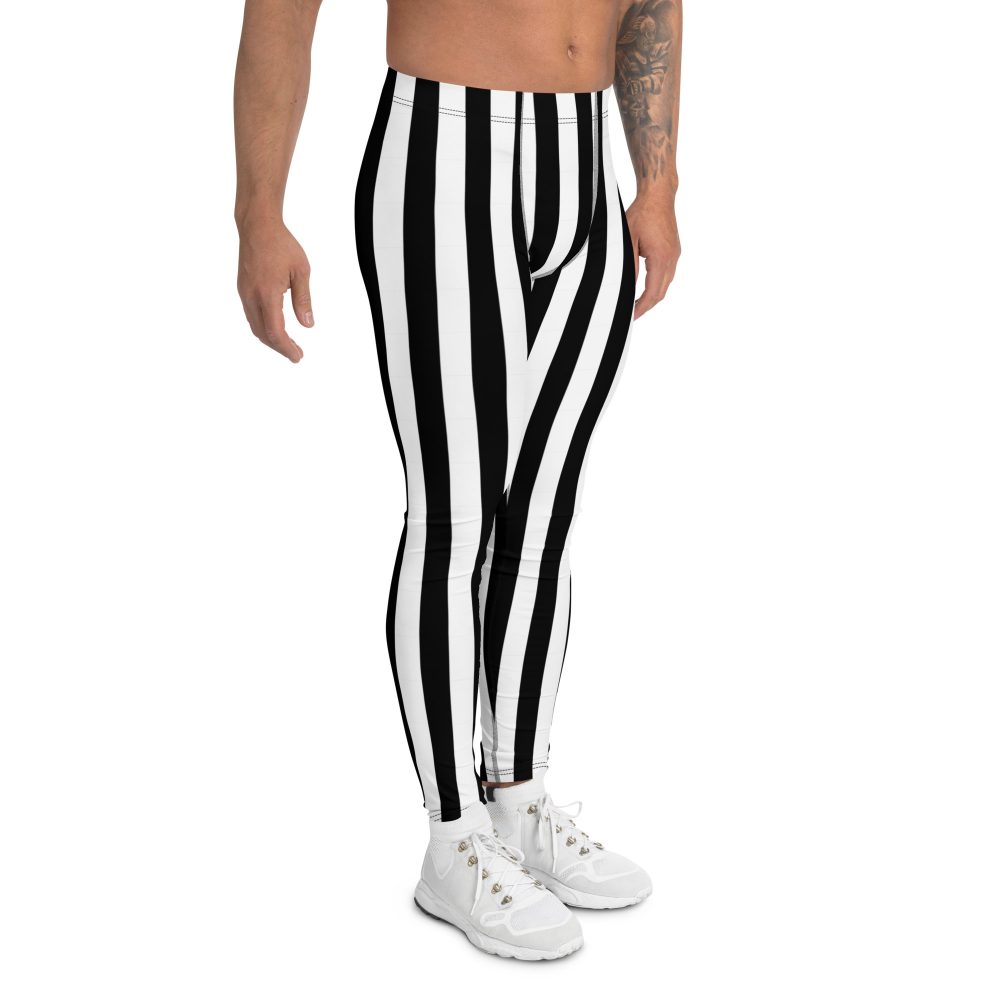 Black and White Striped Stripes Halloween Witch Pirate Costume Men's Leggings - Image 3