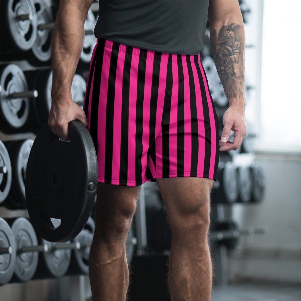 Pink Magenta and Black Stripes Pirate Witch Goth Costume Striped Men's Athletic Shorts - Image 2