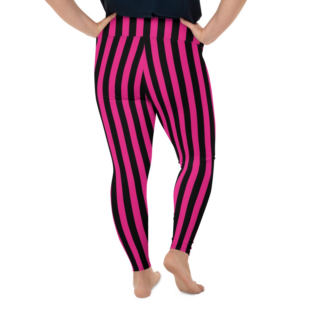 Pink Magenta and Black Stripes Pirate Witch Goth Costume Striped Plus Size Leggings - Image 4