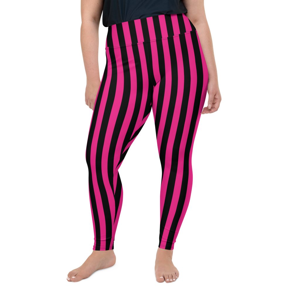 Pink Magenta and Black Stripes Pirate Witch Goth Costume Striped Plus Size Leggings