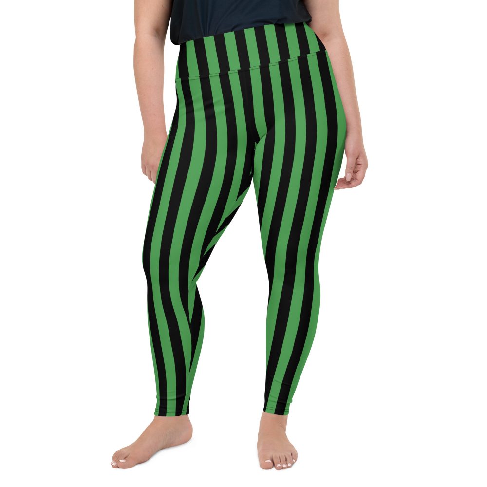 Green and Black Stripes Halloween Witch Pirate Costume Striped Plus Size Leggings