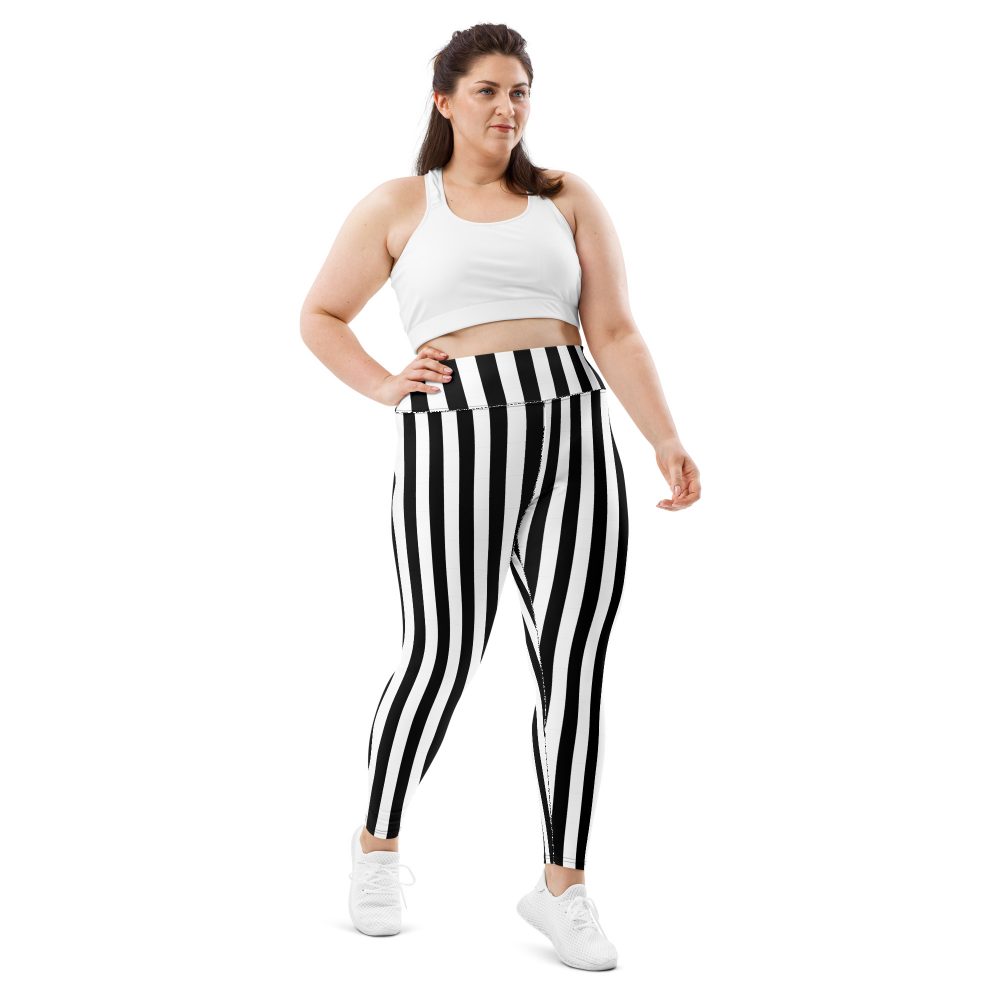 Black and White Stripes Pirate Witch Goth Costume Striped Plus Size Leggings - Image 3