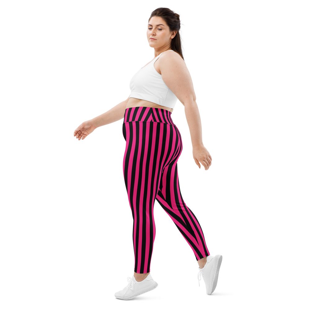 Pink Magenta and Black Stripes Pirate Witch Goth Costume Striped Plus Size Leggings - Image 2