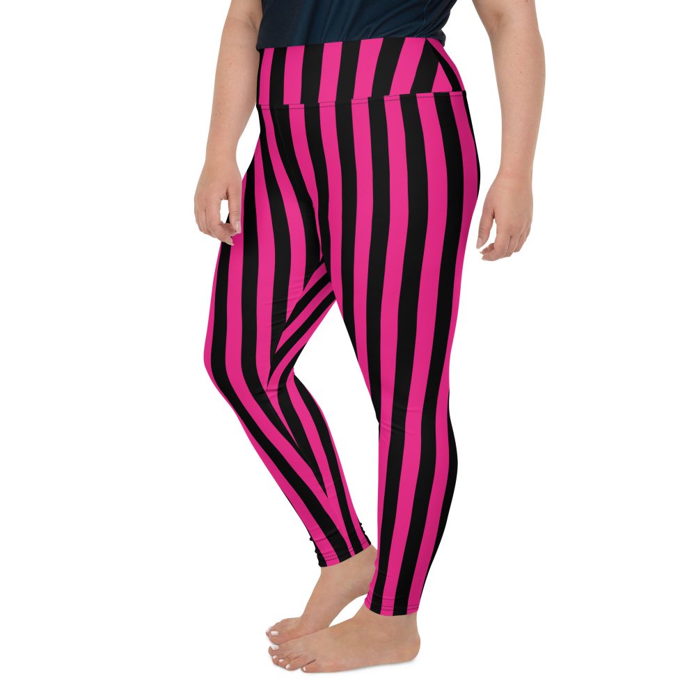 Pink Magenta and Black Stripes Pirate Witch Goth Costume Striped Plus Size Leggings - Image 6