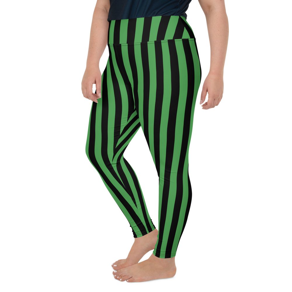 Green and Black Stripes Halloween Witch Pirate Costume Striped Plus Size Leggings - Image 8