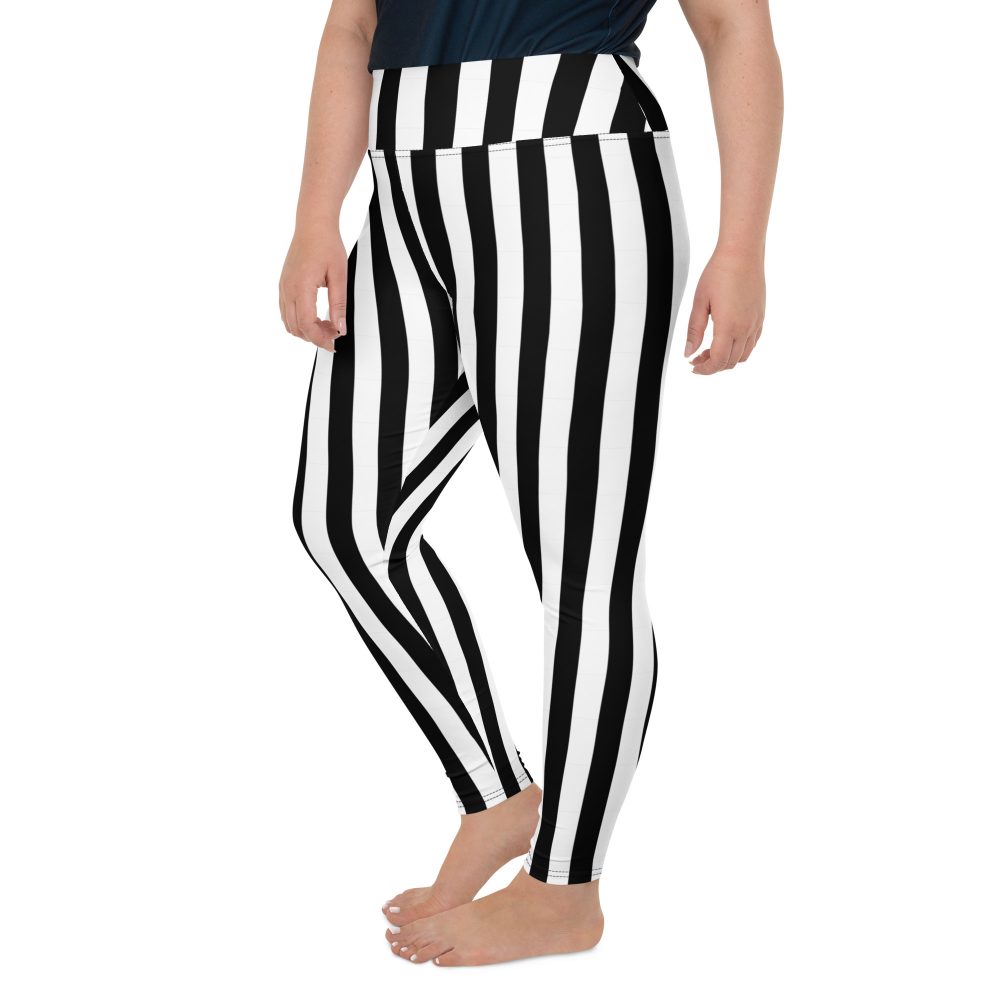 Black and White Stripes Pirate Witch Goth Costume Striped Plus Size Leggings - Image 6