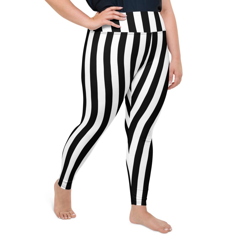 Black and White Stripes Pirate Witch Goth Costume Striped Plus Size Leggings - Image 5