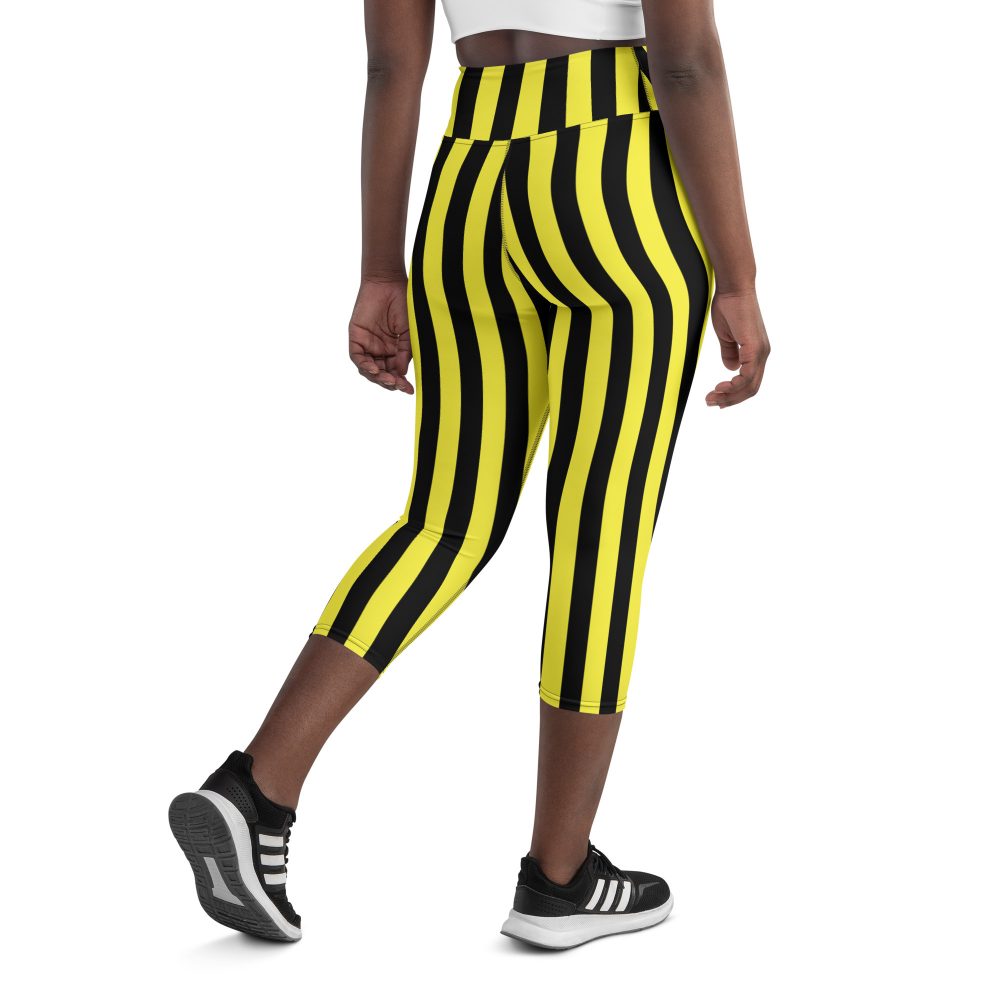 Yellow and Black Stripes Pirate Witch Goth Costume Striped Yoga Capri Leggings - Image 7