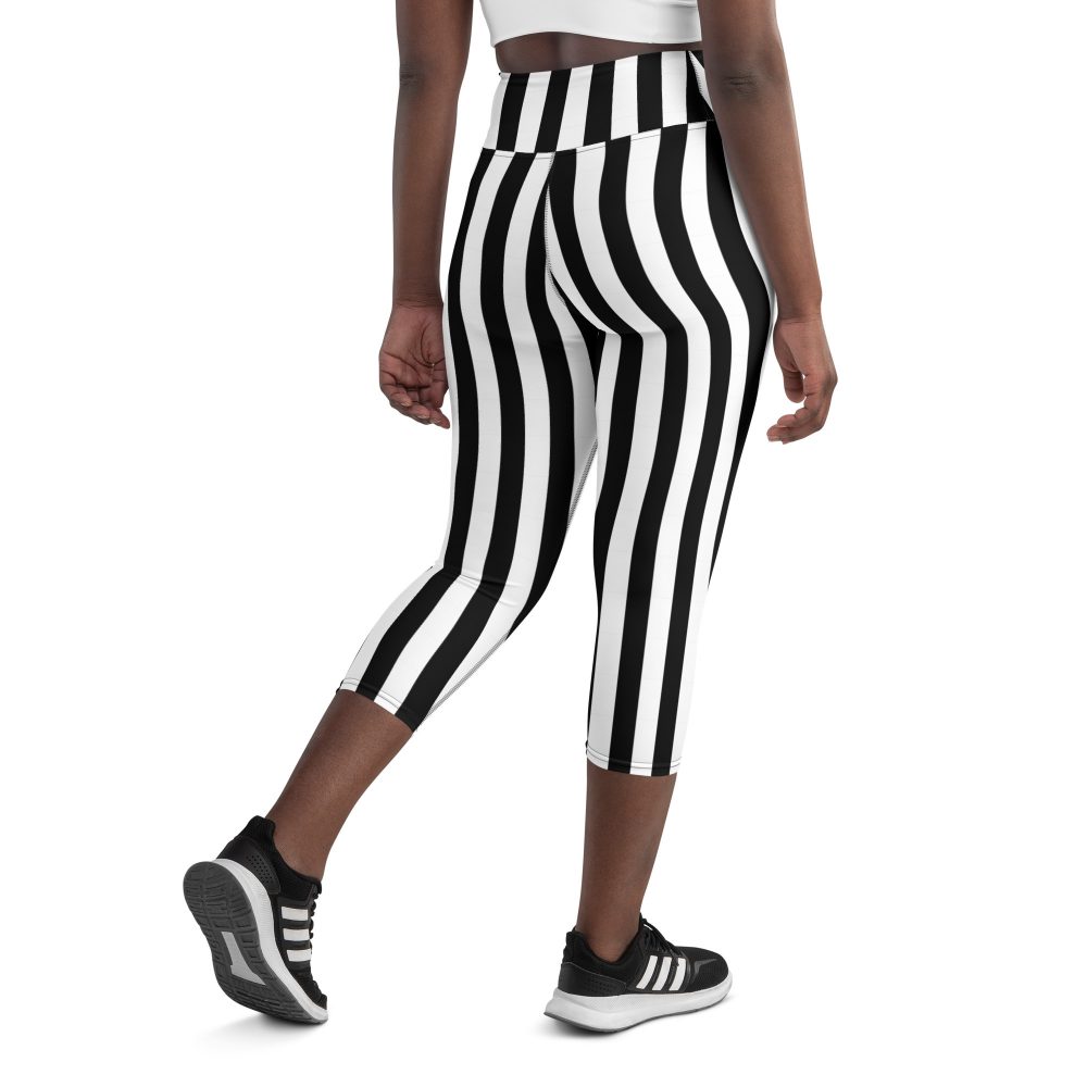 Black and White Stripes Pirate Witch Goth Costume Striped Yoga Capri Leggings - Image 7