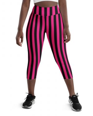 Pink Magenta and Black Stripes Pirate Witch Goth Costume Striped Yoga Capri Leggings