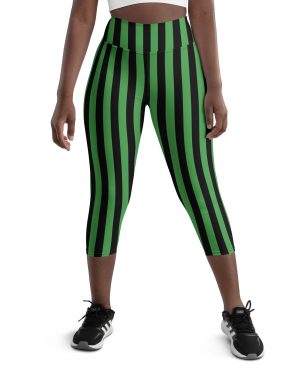 Green and Black Stripes Halloween Witch Pirate Costume Striped Yoga Capri Leggings