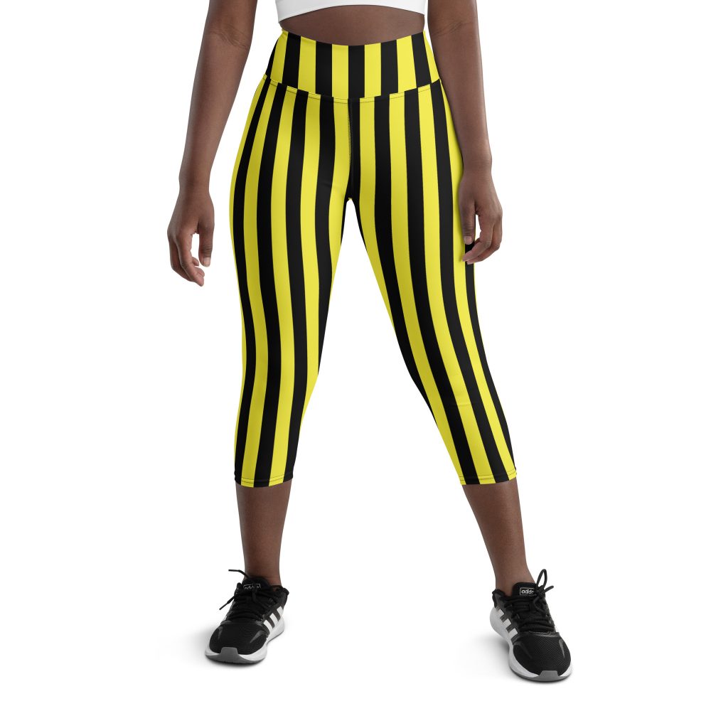 Yellow and Black Stripes Pirate Witch Goth Costume Striped Yoga Capri Leggings