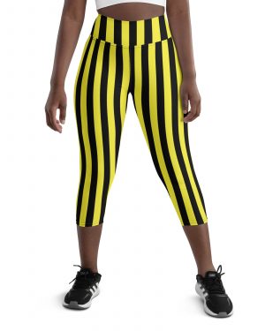 Yellow and Black Stripes Pirate Witch Goth Costume Striped Yoga Capri Leggings