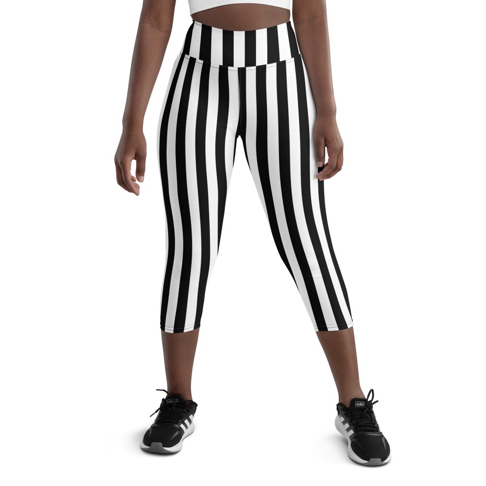 Black and White Stripes Pirate Witch Goth Costume Striped Yoga Capri Leggings