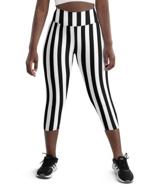 Black and White Stripes Pirate Witch Goth Costume Striped Yoga Capri Leggings