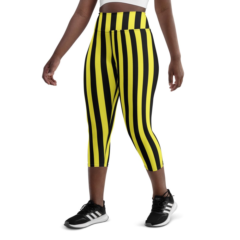 Yellow and Black Stripes Pirate Witch Goth Costume Striped Yoga Capri Leggings - Image 6