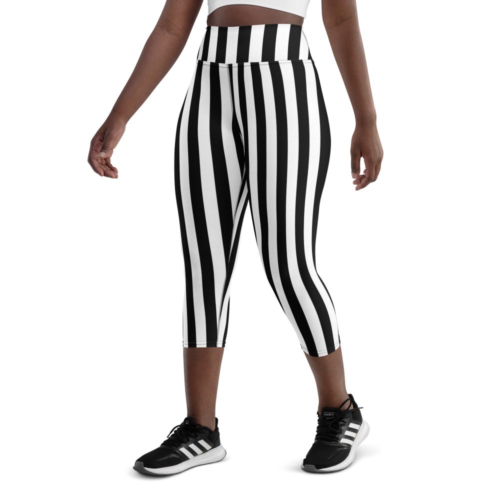 Black and White Stripes Pirate Witch Goth Costume Striped Yoga Capri Leggings - Image 6